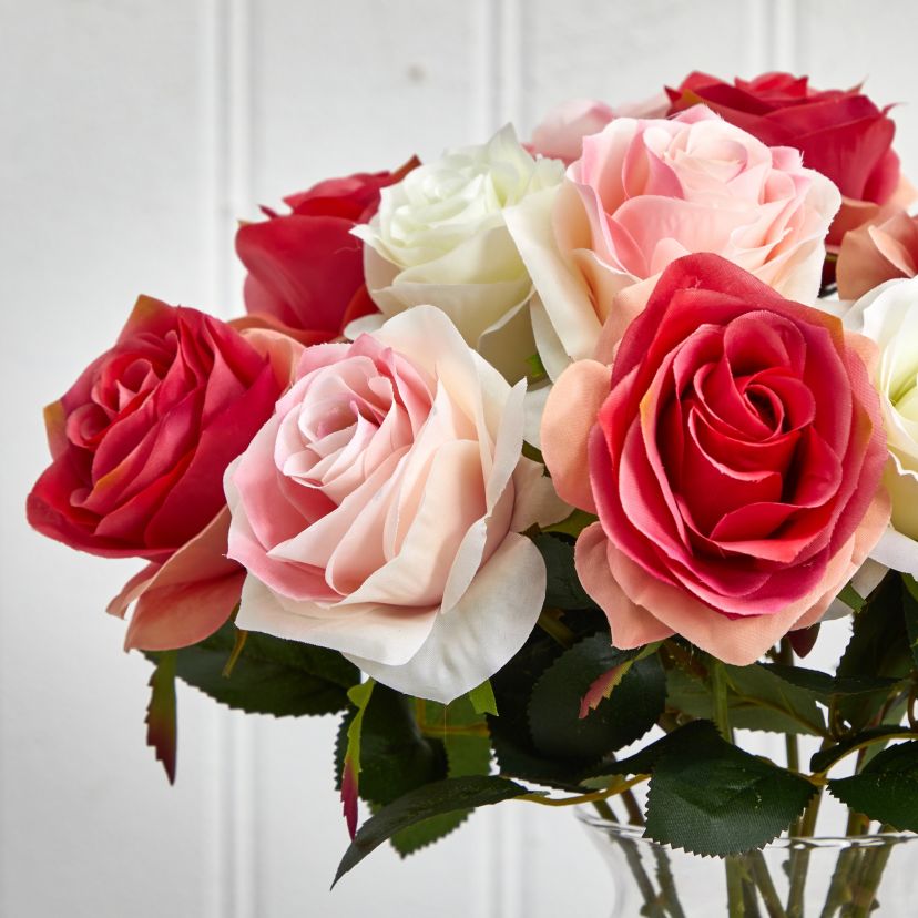 Assorted Blooming Roses with Vase