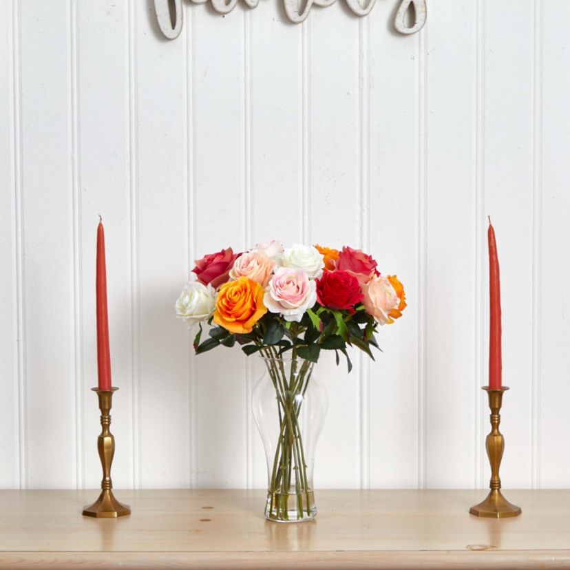 Assorted Blooming Roses with Vase