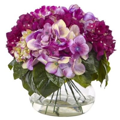Multi-Tone Beauty Hydrangea with Round Glass Vase