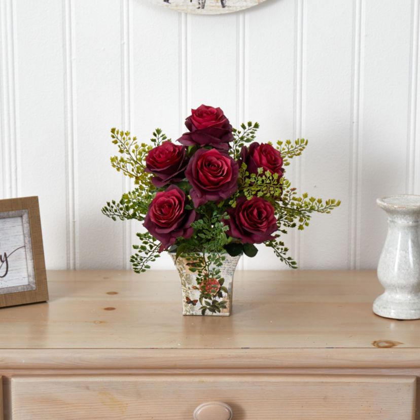 Rose and Maiden Hair with Floral Planter