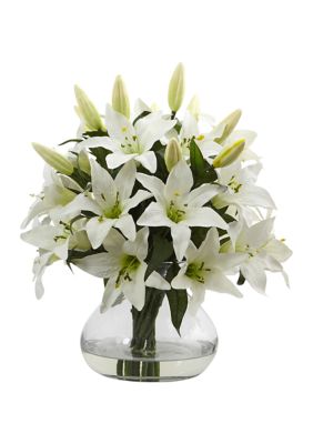 Lily Silk Arrangement with Glass Vase