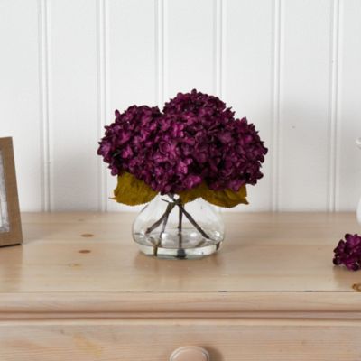 8.5-Inch H Hydrangea Silk Flower Arrangement with Glass Vase