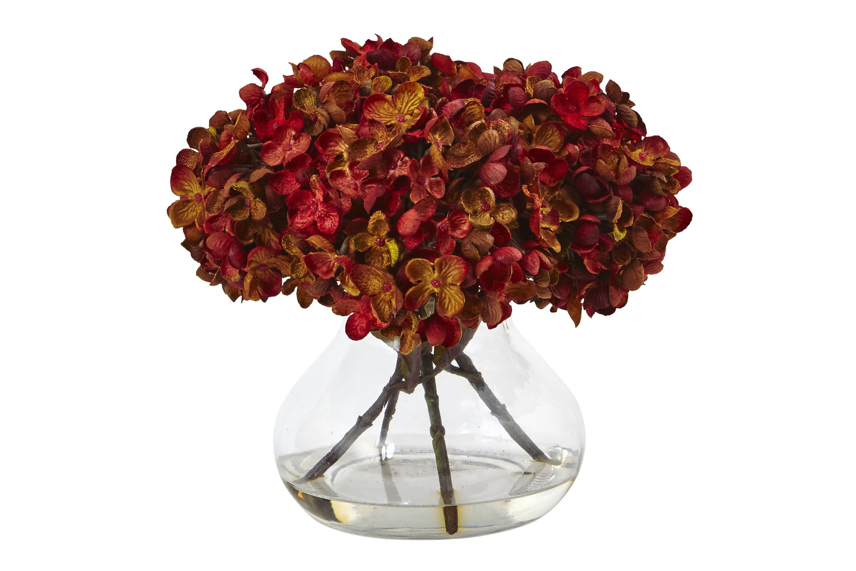 8.5-Inch H Hydrangea Silk Flower Arrangement with Glass Vase