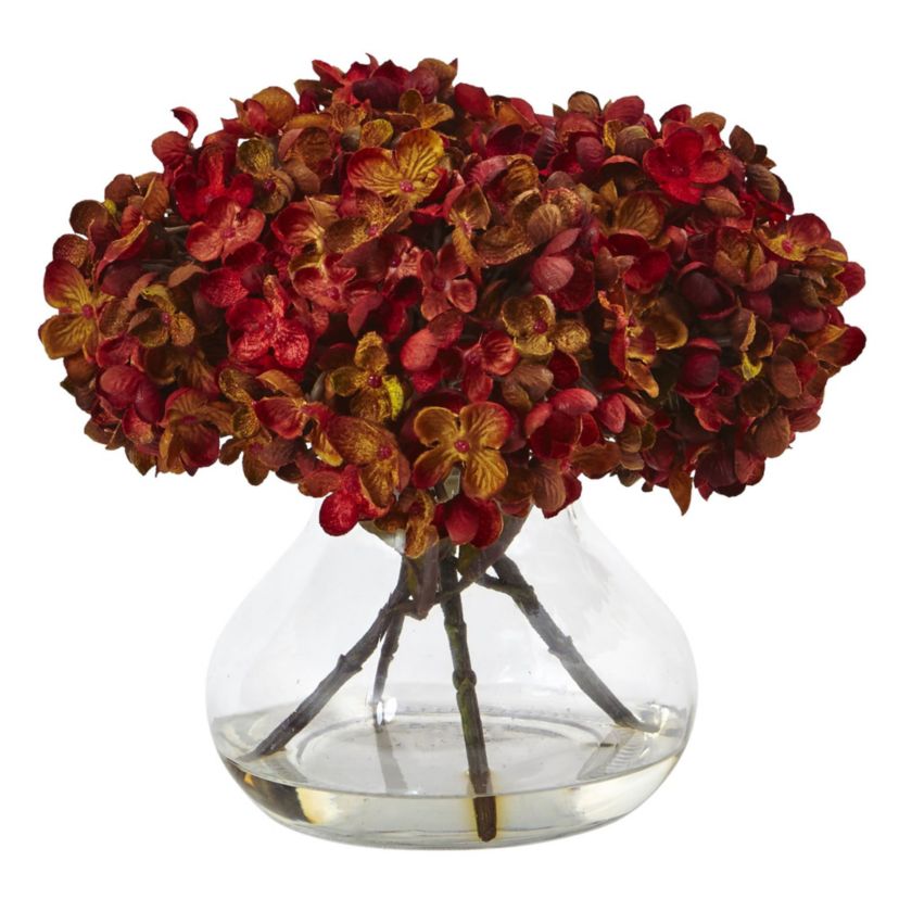 8.5-Inch H Hydrangea Silk Flower Arrangement with Glass Vase