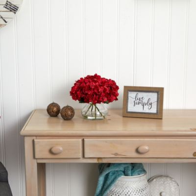 8.5-Inch Red Hydrangea Silk Flower Arrangement with Glass Vase