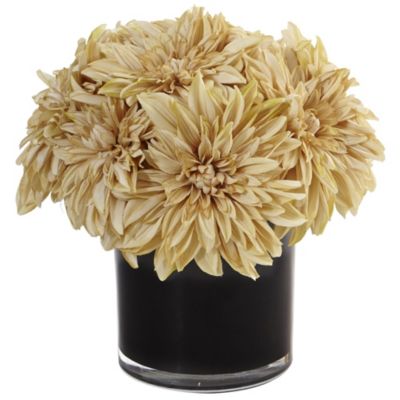 Dahlia and Mum Silk Arrangement in Black Glossy Cylinder Vase