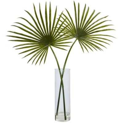 Fan Palm Artificial Arrangement in Glass Vase