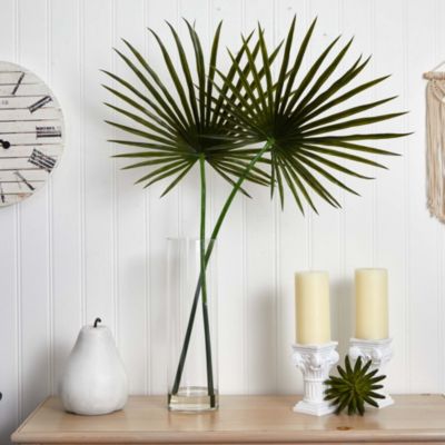 Fan Palm Artificial Arrangement in Glass Vase