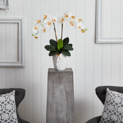 Double Phalaenopsis Orchid Silk Arrangement in White Vase