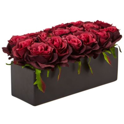 Dozen Silk Roses in Ceramic Rectangular Planter