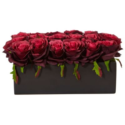 Dozen Silk Roses in Ceramic Rectangular Planter