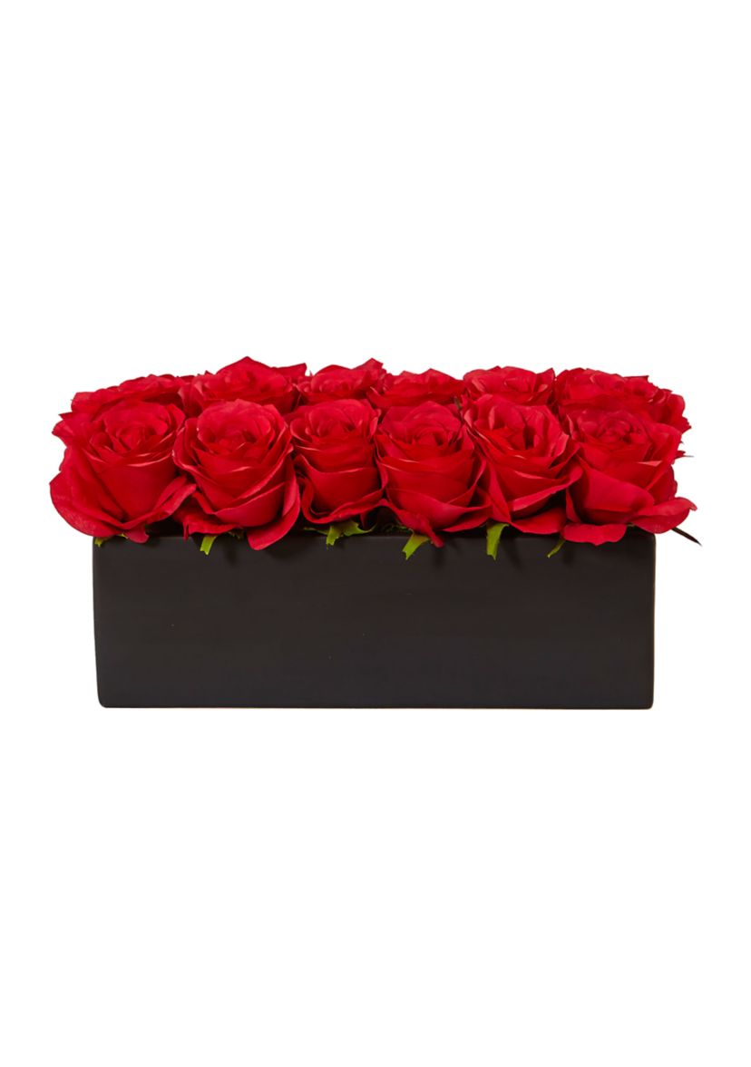 Dozen Silk Roses in Ceramic Rectangular Planter