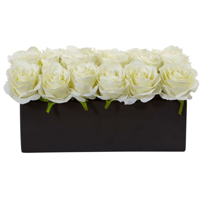 Dozen Silk Roses in Ceramic Rectangular Planter