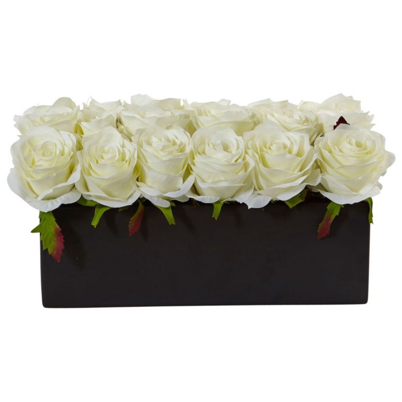 Dozen Silk Roses in Ceramic Rectangular Planter
