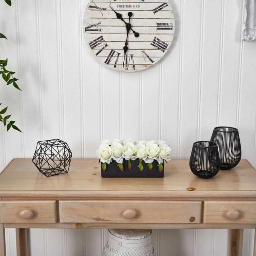 Dozen Silk Roses in Ceramic Rectangular Planter