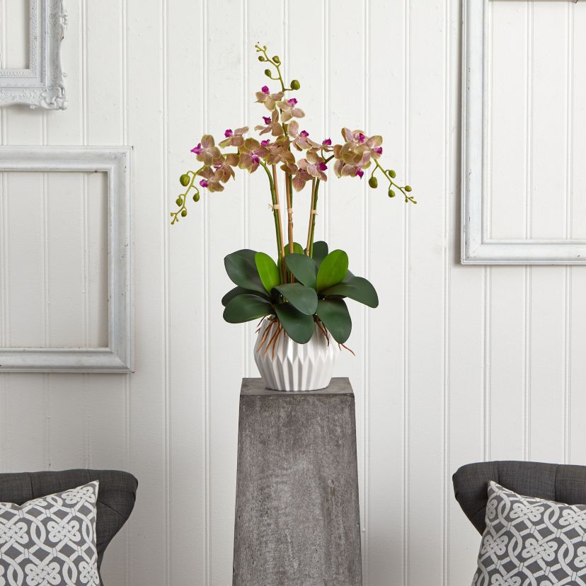 Phalaenopsis Orchid Silk Arrangement in White Vase