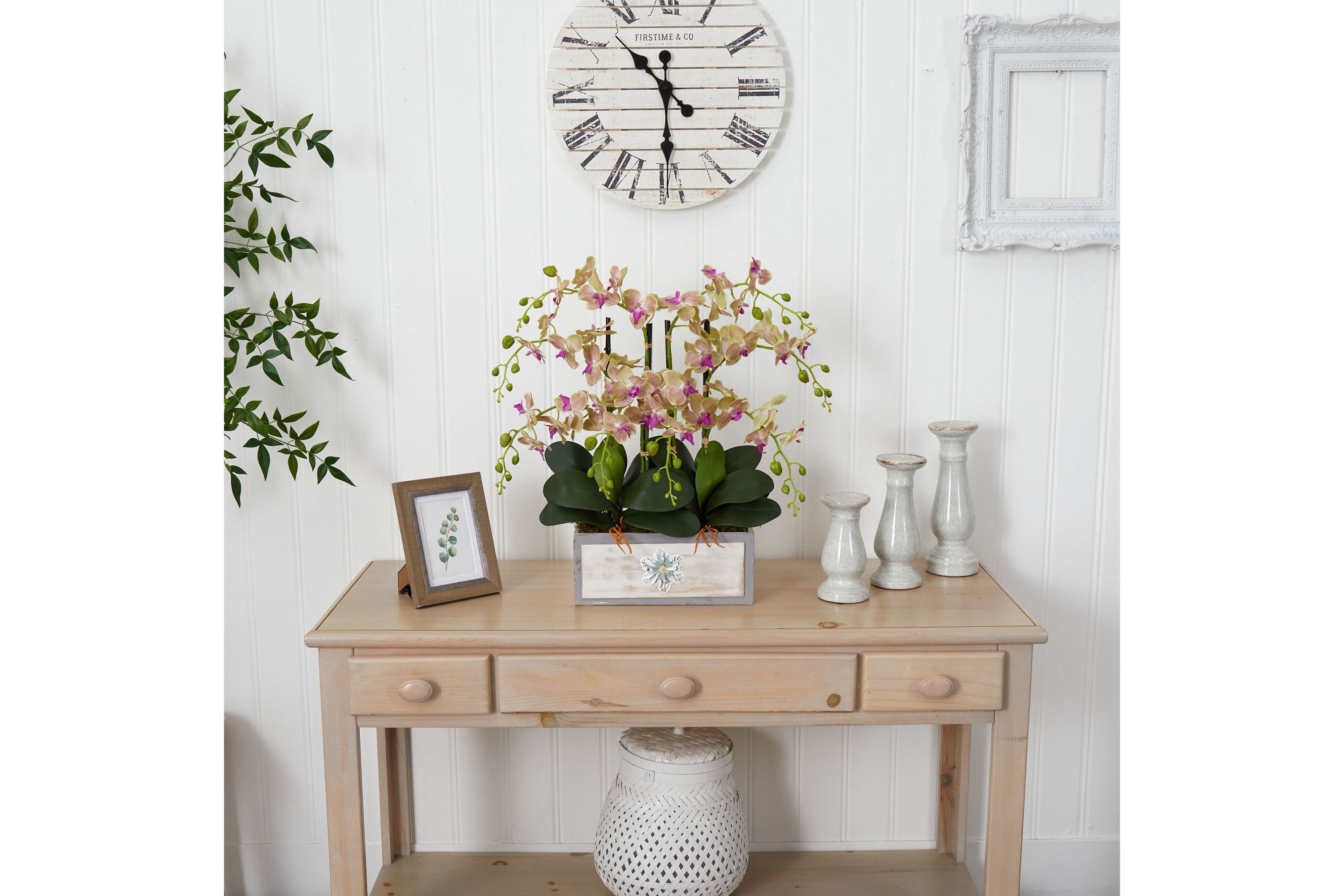 Phalaenopsis Orchid Arrangement in Decorative Wood Planter