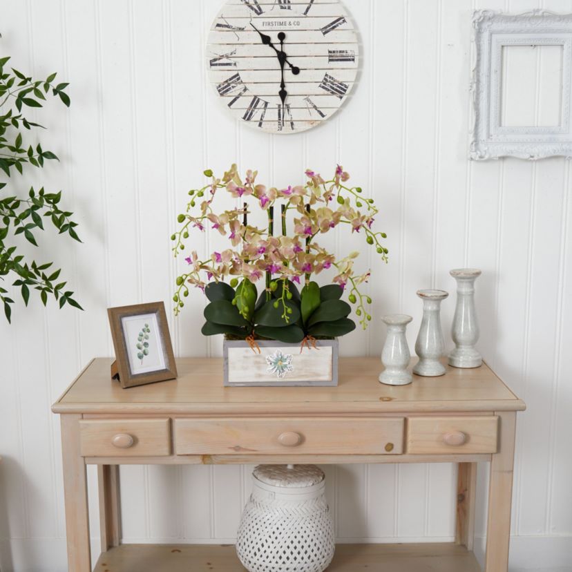 Phalaenopsis Orchid Arrangement in Decorative Wood Planter