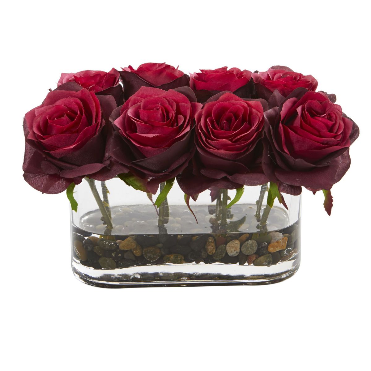 5.5-Inch Blooming Roses in Glass Vase Artificial Arrangement