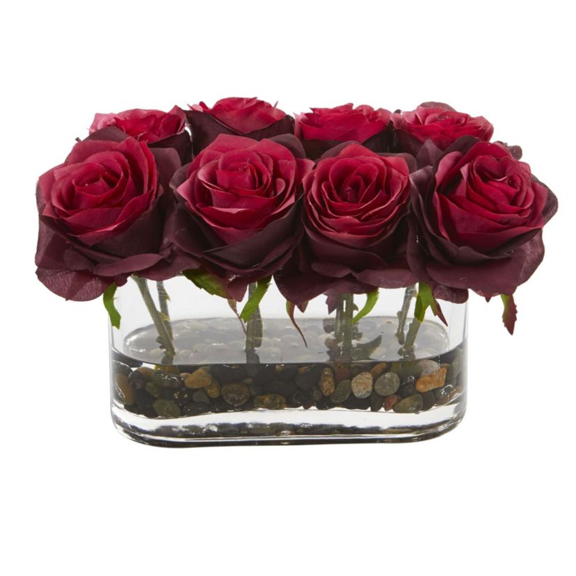 5.5-Inch Blooming Roses in Glass Vase Artificial Arrangement