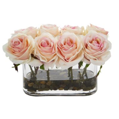 5.5-Inch Blooming Roses in Glass Vase Artificial Arrangement