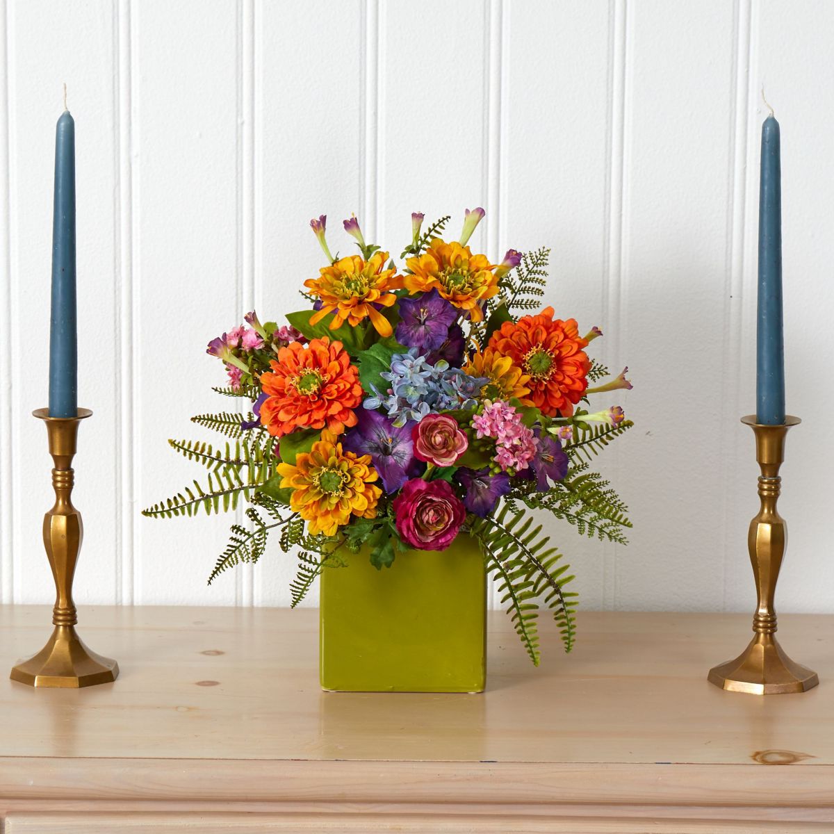 Mixed Floral Artificial Arrangement in Green Vase