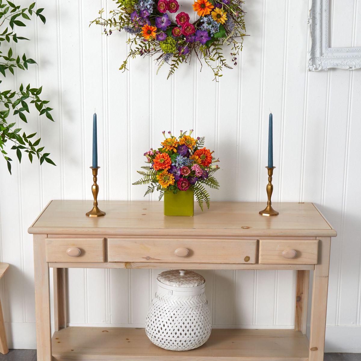 Mixed Floral Artificial Arrangement in Green Vase