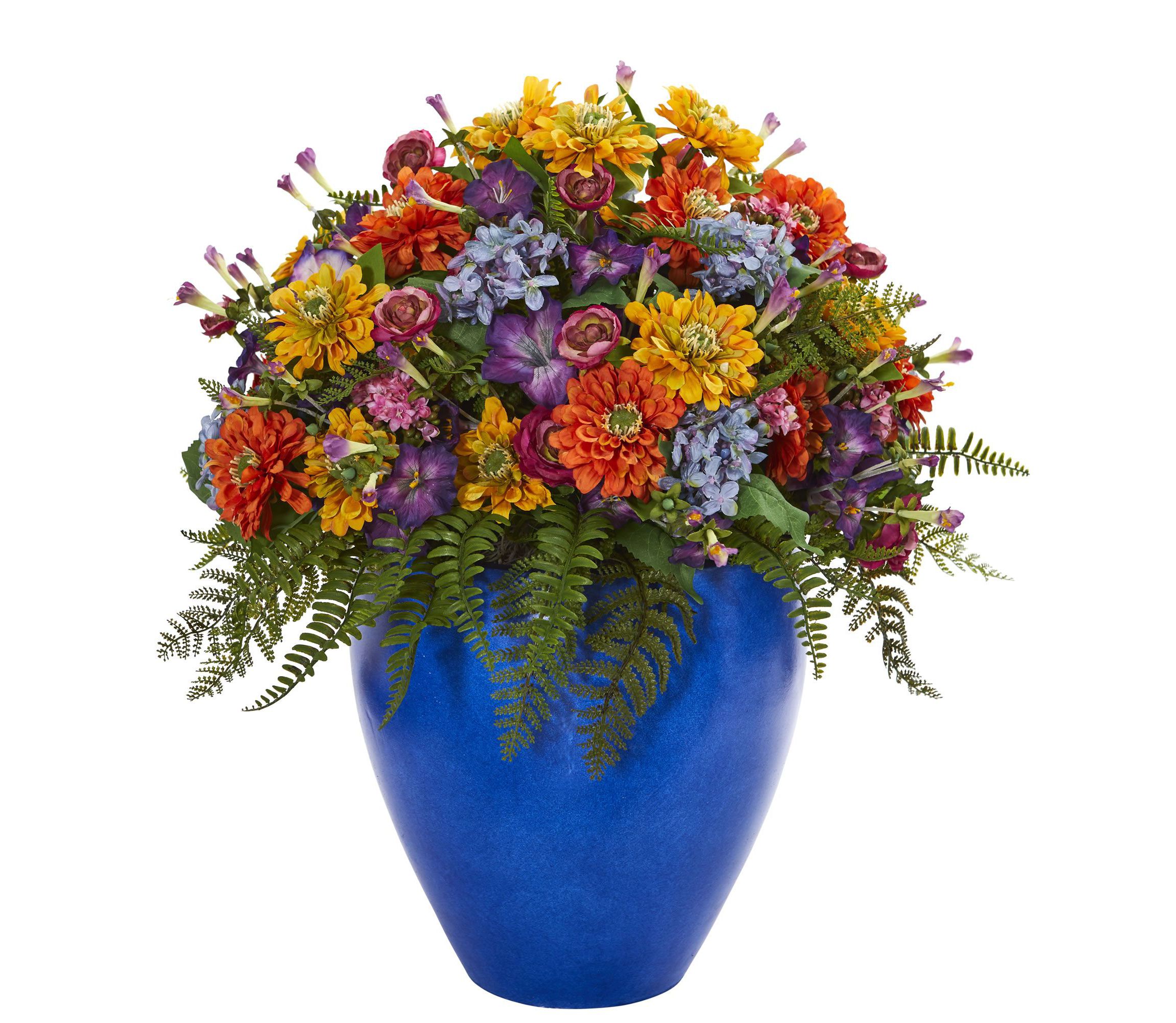 Giant Mixed Floral Artificial Arrangement in Blue Vase