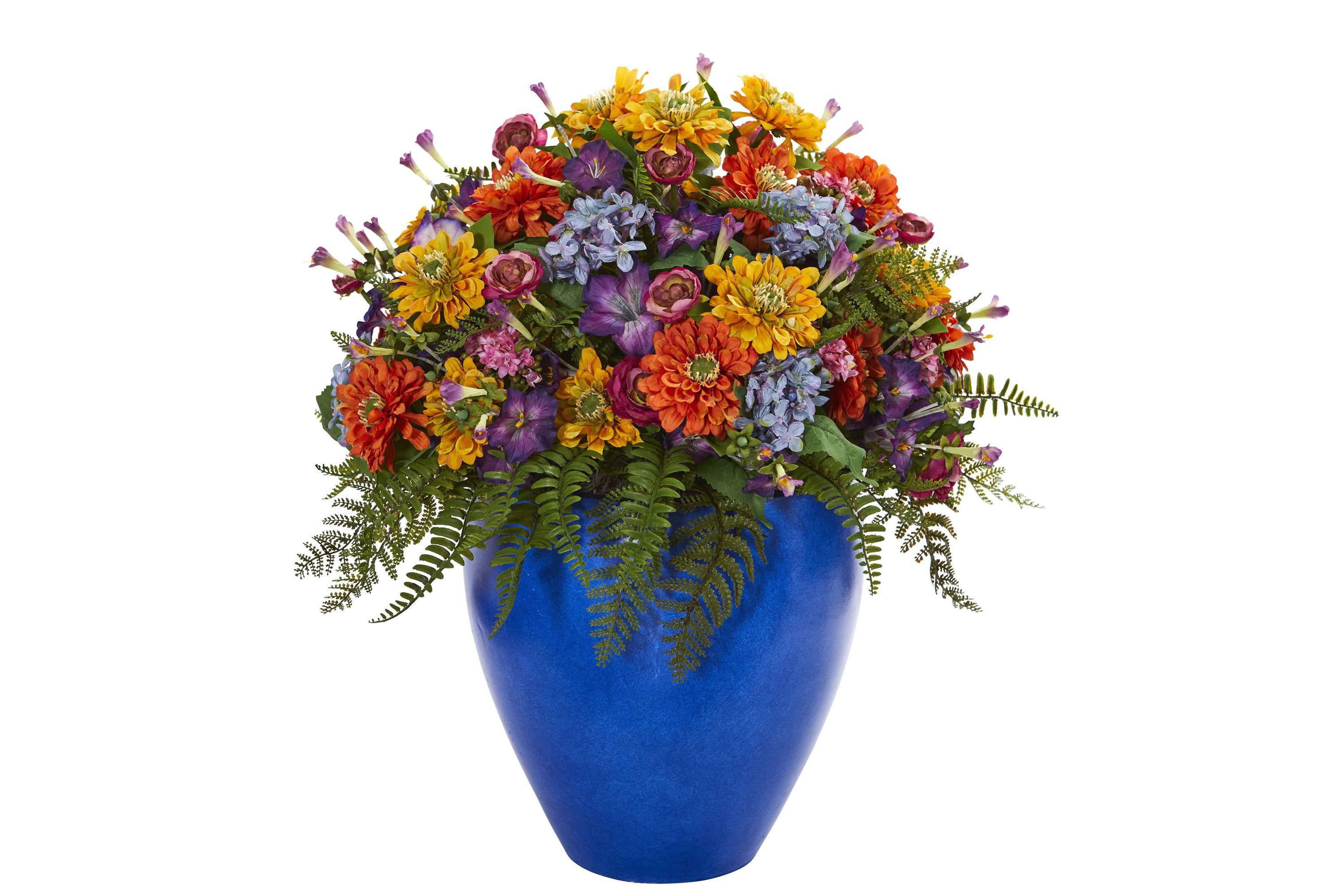 Giant Mixed Floral Artificial Arrangement in Blue Vase