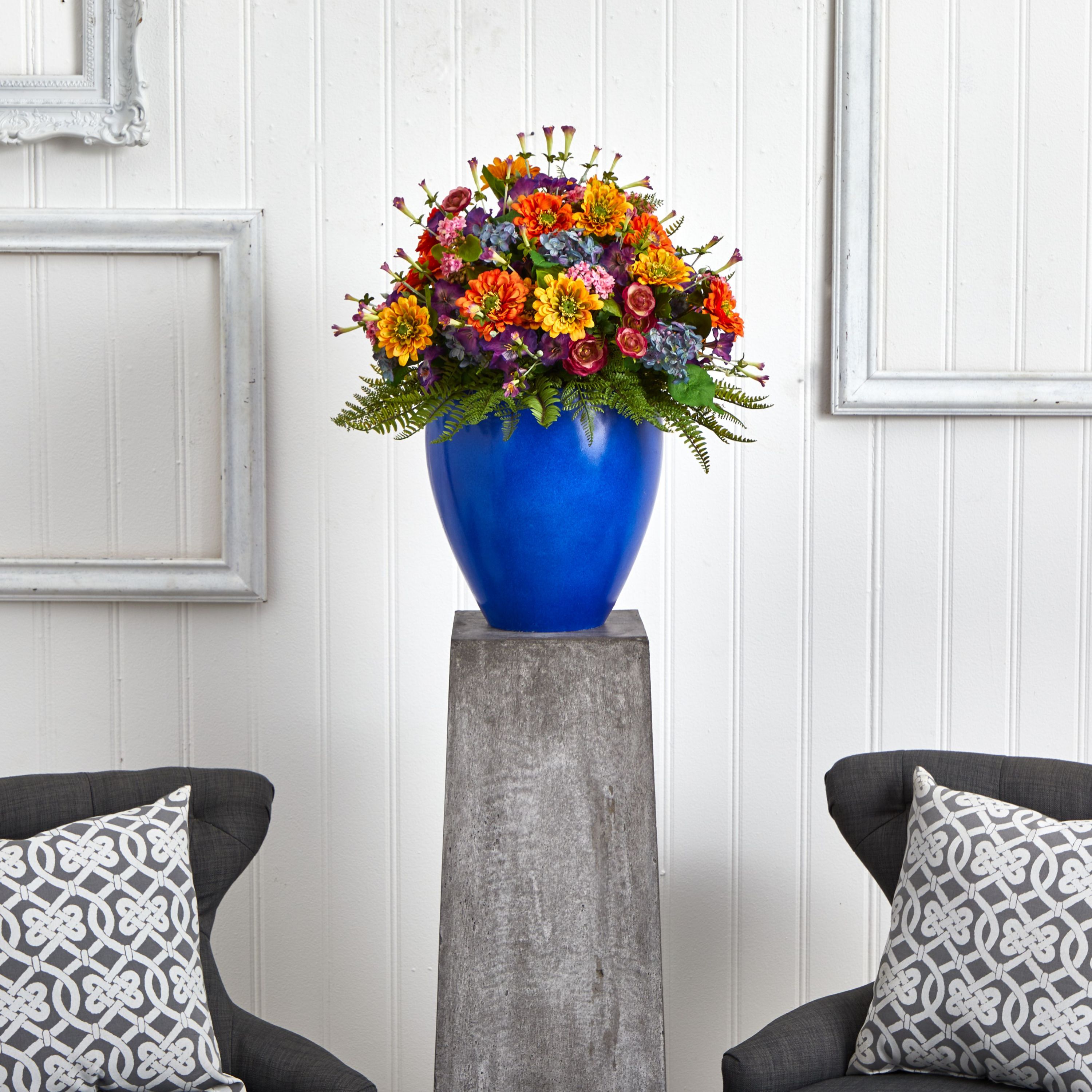 Giant Mixed Floral Artificial Arrangement in Blue Vase
