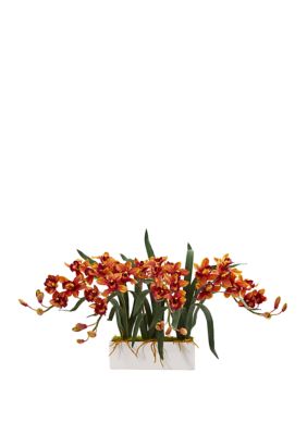 Cymbidium Artificial Arrangement White Vase