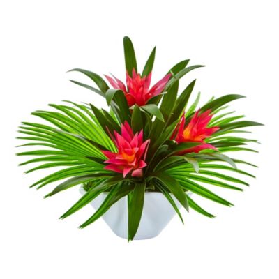 Bromeliad Artificial Arrangement in Oval White Vase