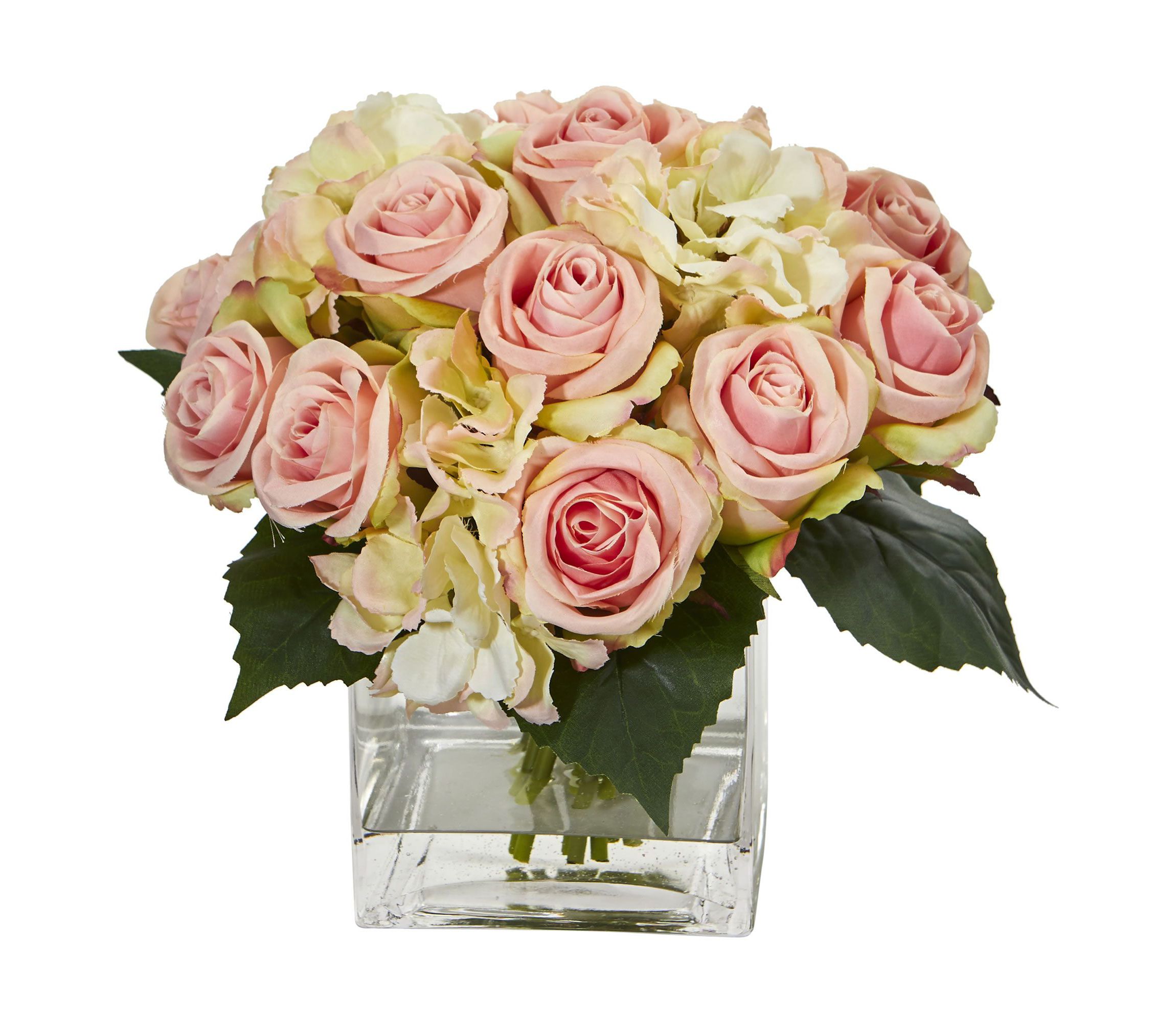 Rose and Hydrangea Bouquet Artificial Arrangement in Vase