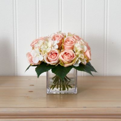 Rose and Hydrangea Bouquet Artificial Arrangement in Vase