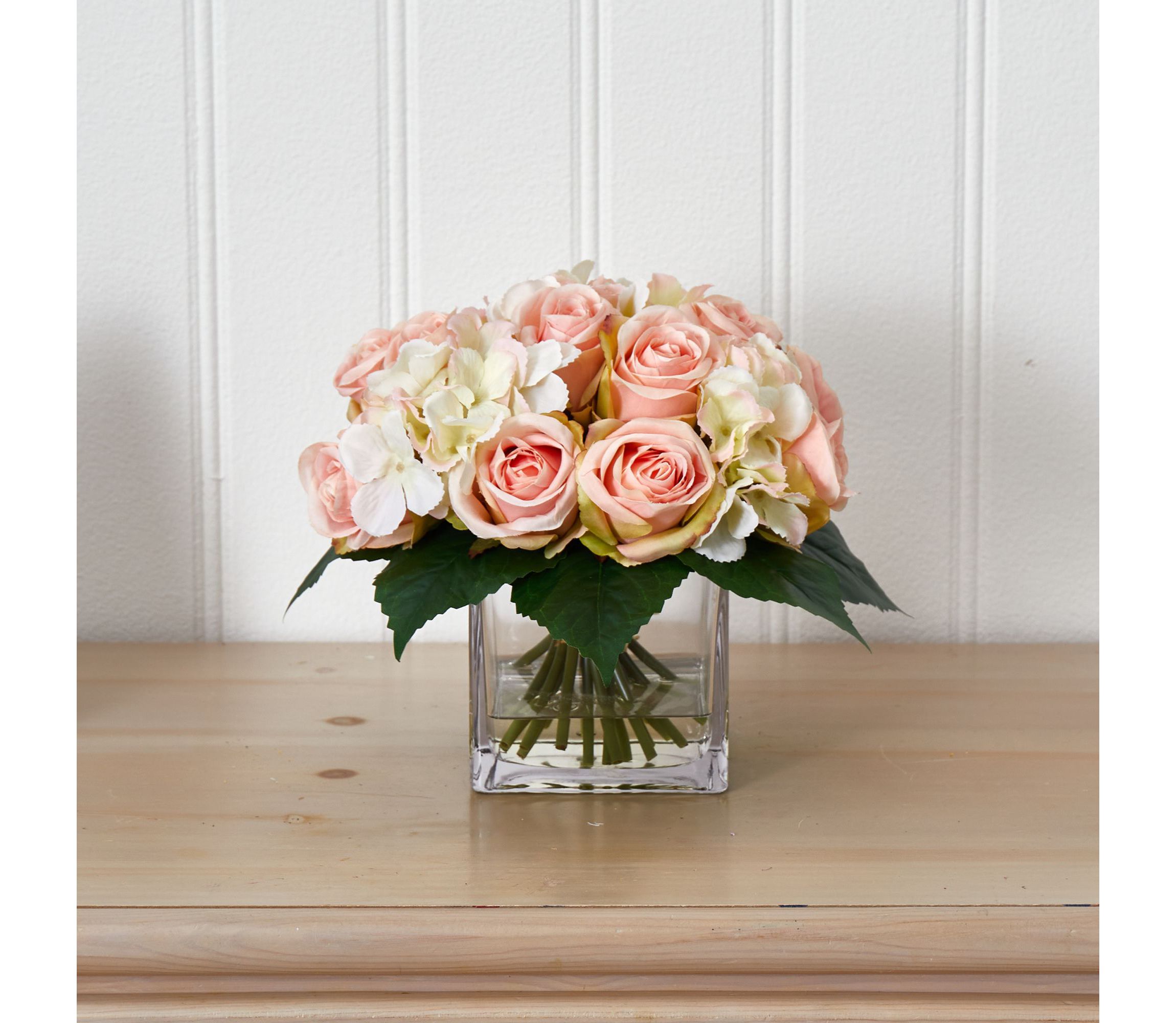Rose and Hydrangea Bouquet Artificial Arrangement in Vase