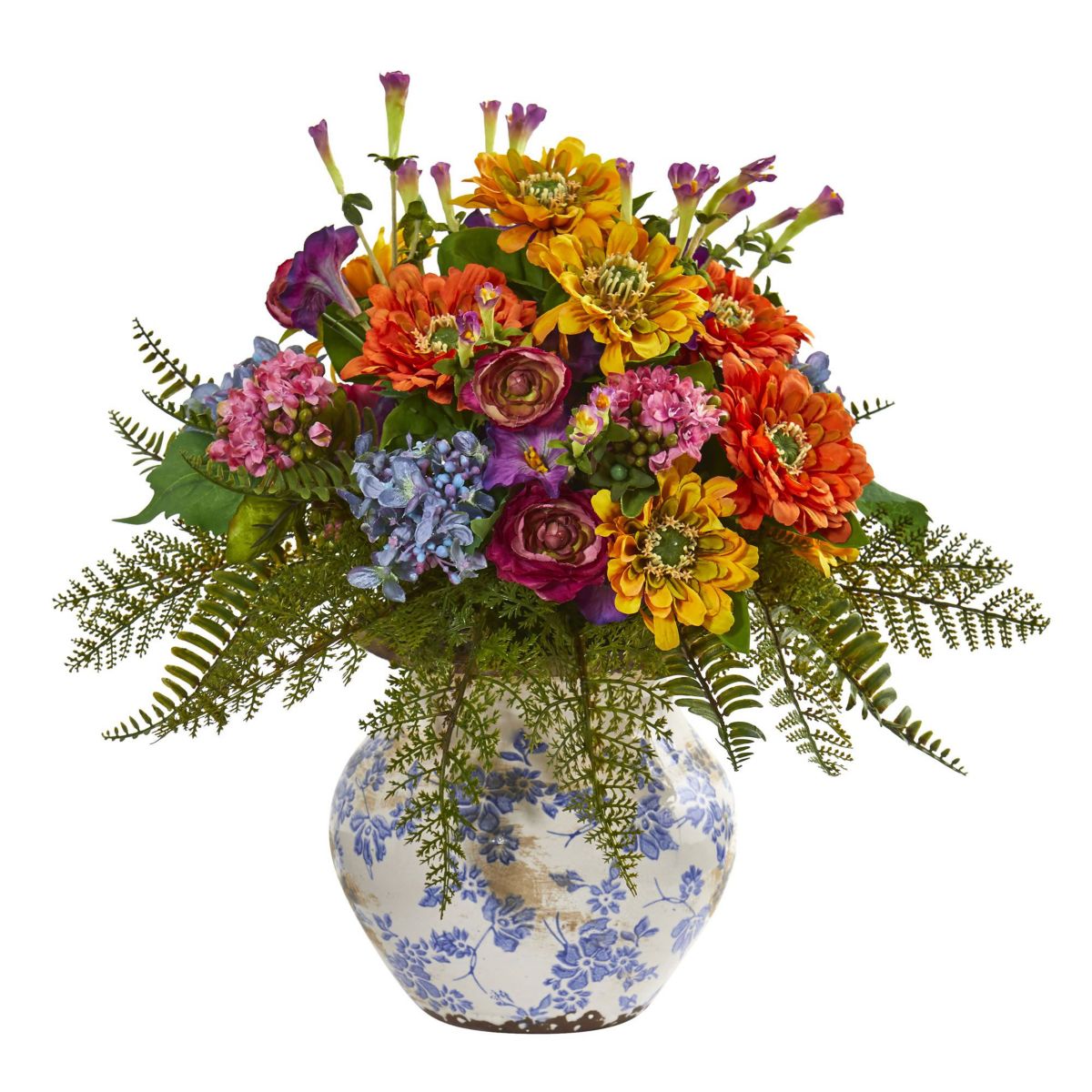 15-Inch Mixed Floral Artificial Arrangement in Floral Vase