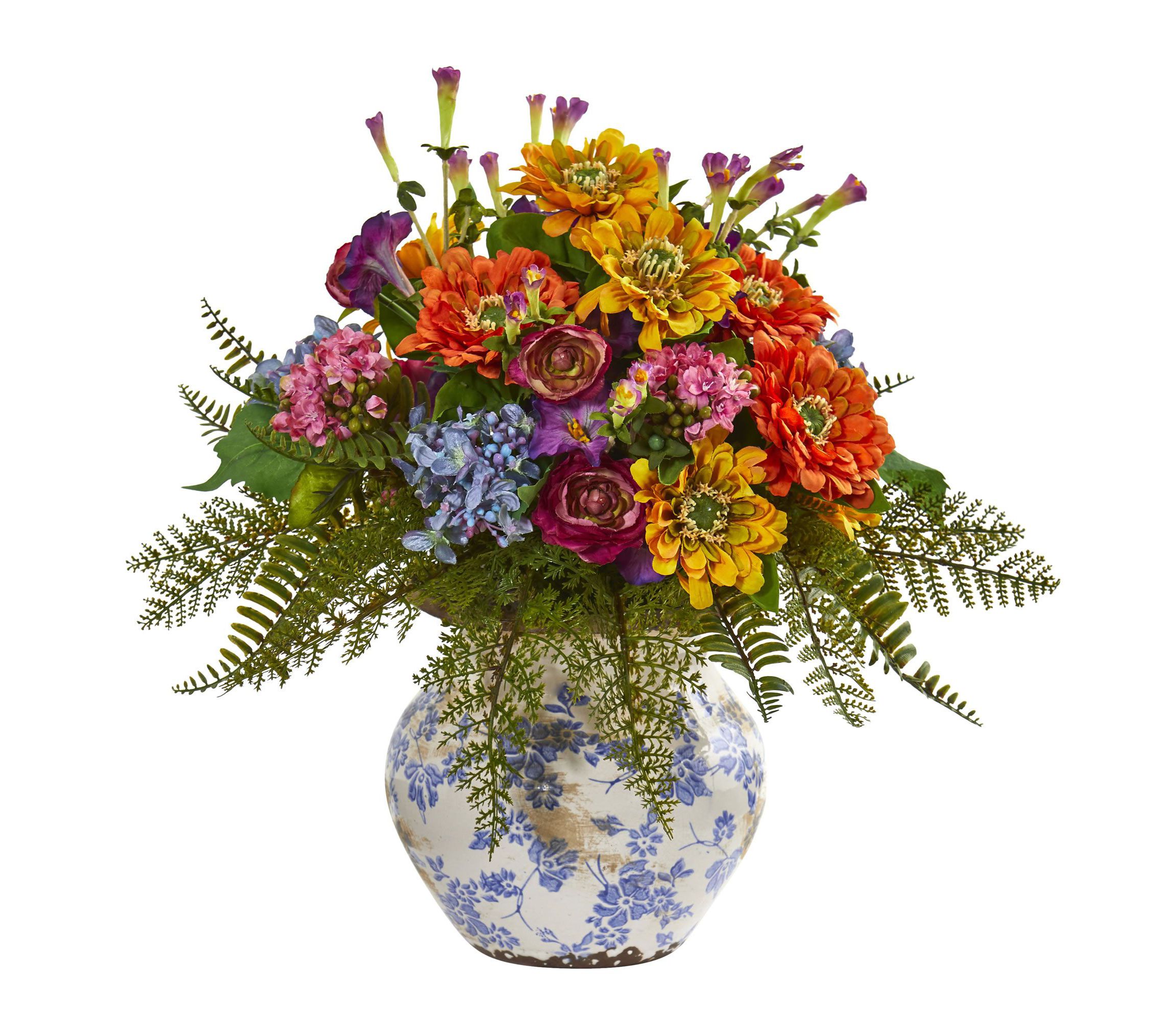 15-Inch Mixed Floral Artificial Arrangement in Floral Vase