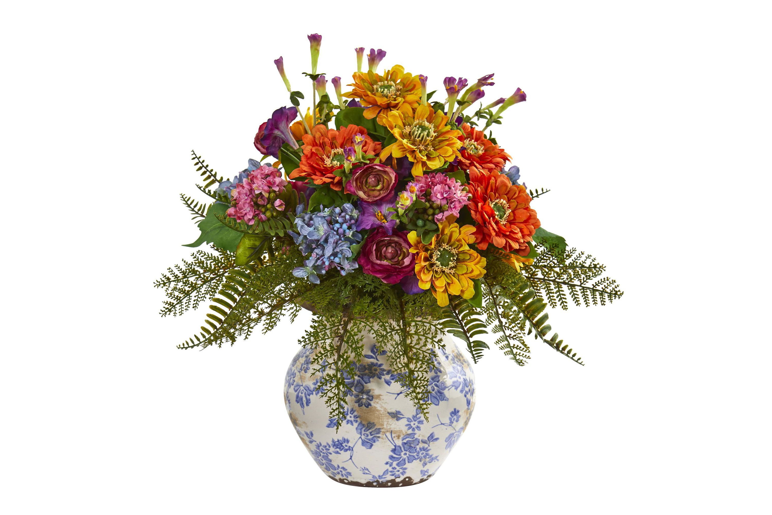 15-Inch Mixed Floral Artificial Arrangement in Floral Vase