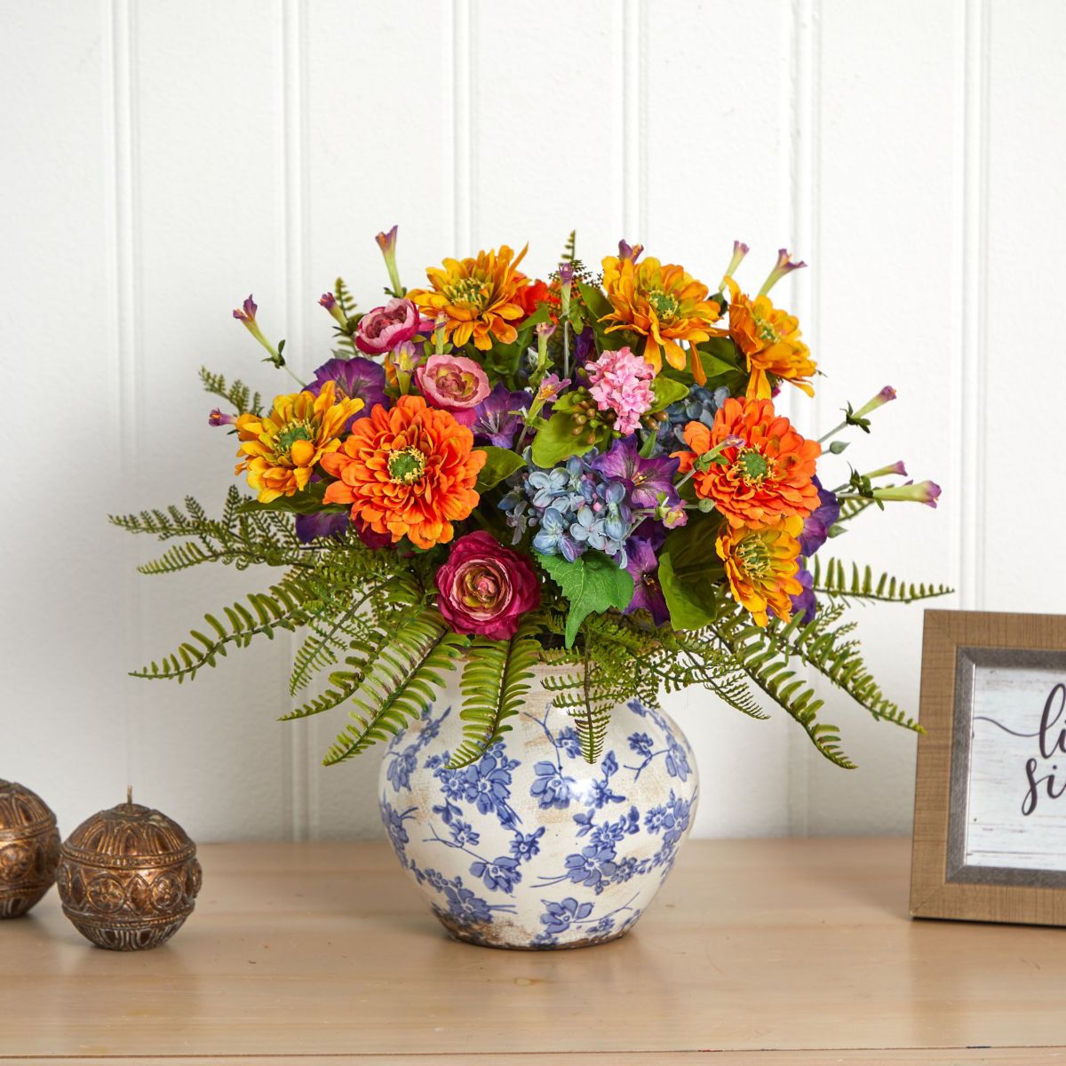 15-Inch Mixed Floral Artificial Arrangement in Floral Vase