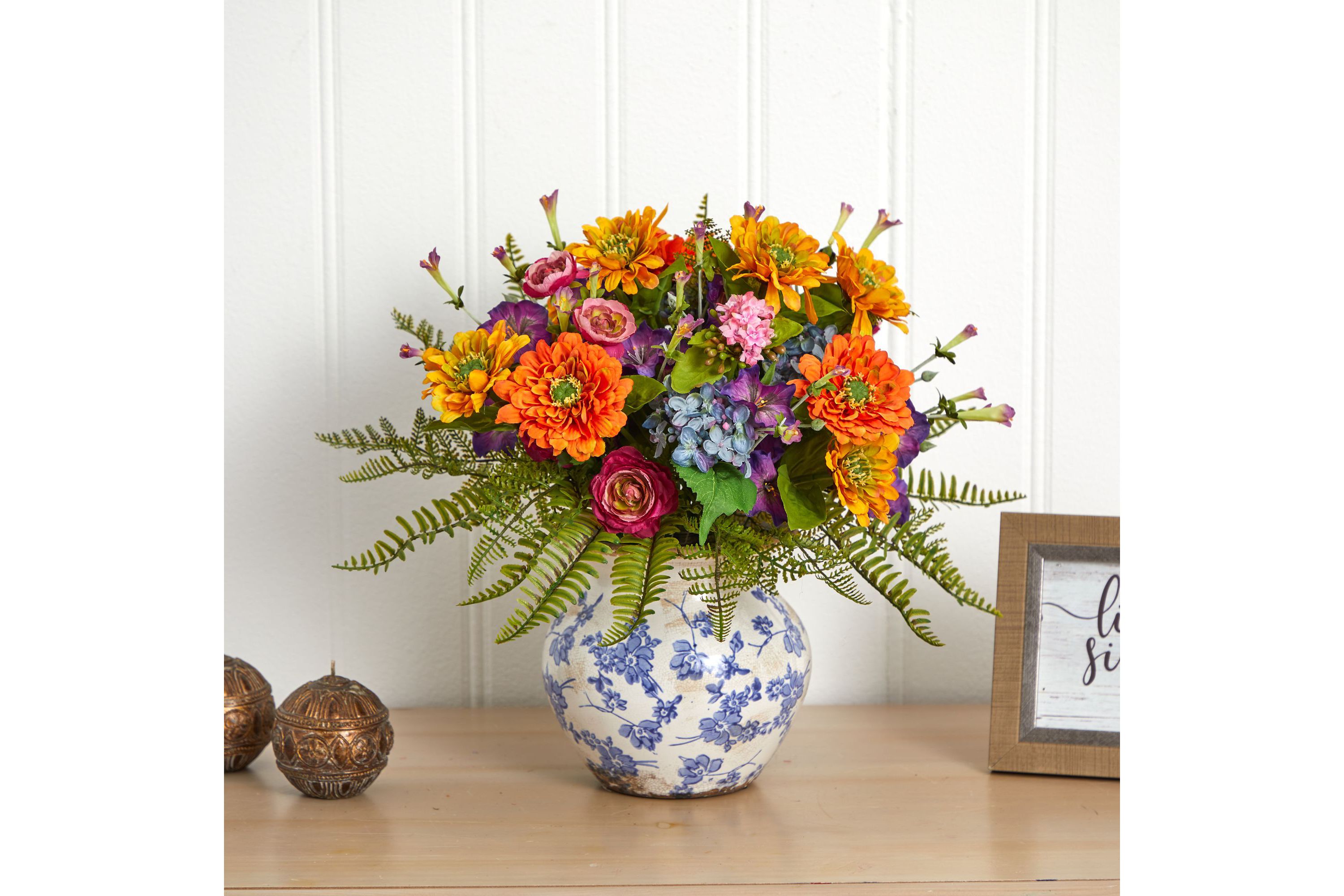15-Inch Mixed Floral Artificial Arrangement in Floral Vase