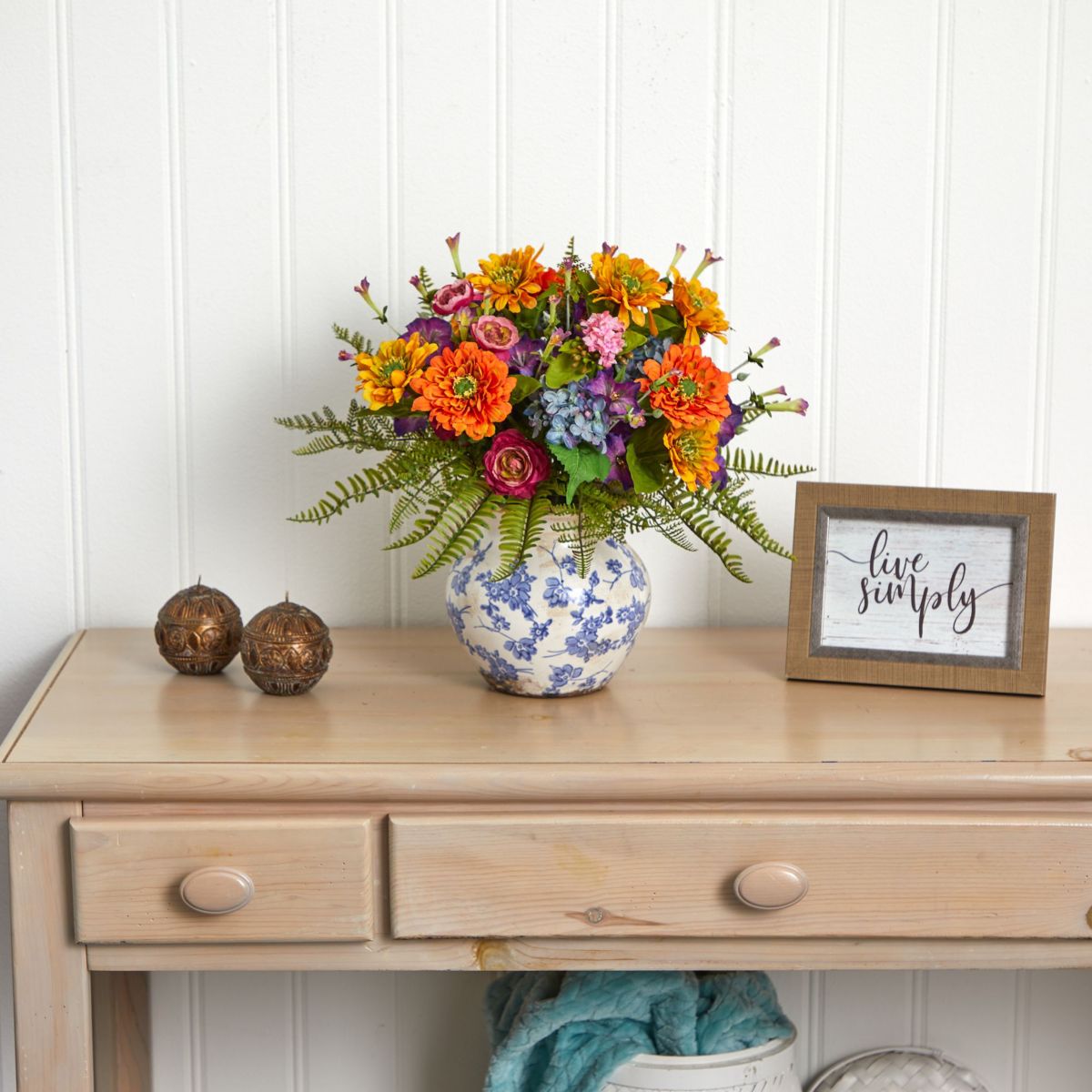 15-Inch Mixed Floral Artificial Arrangement in Floral Vase
