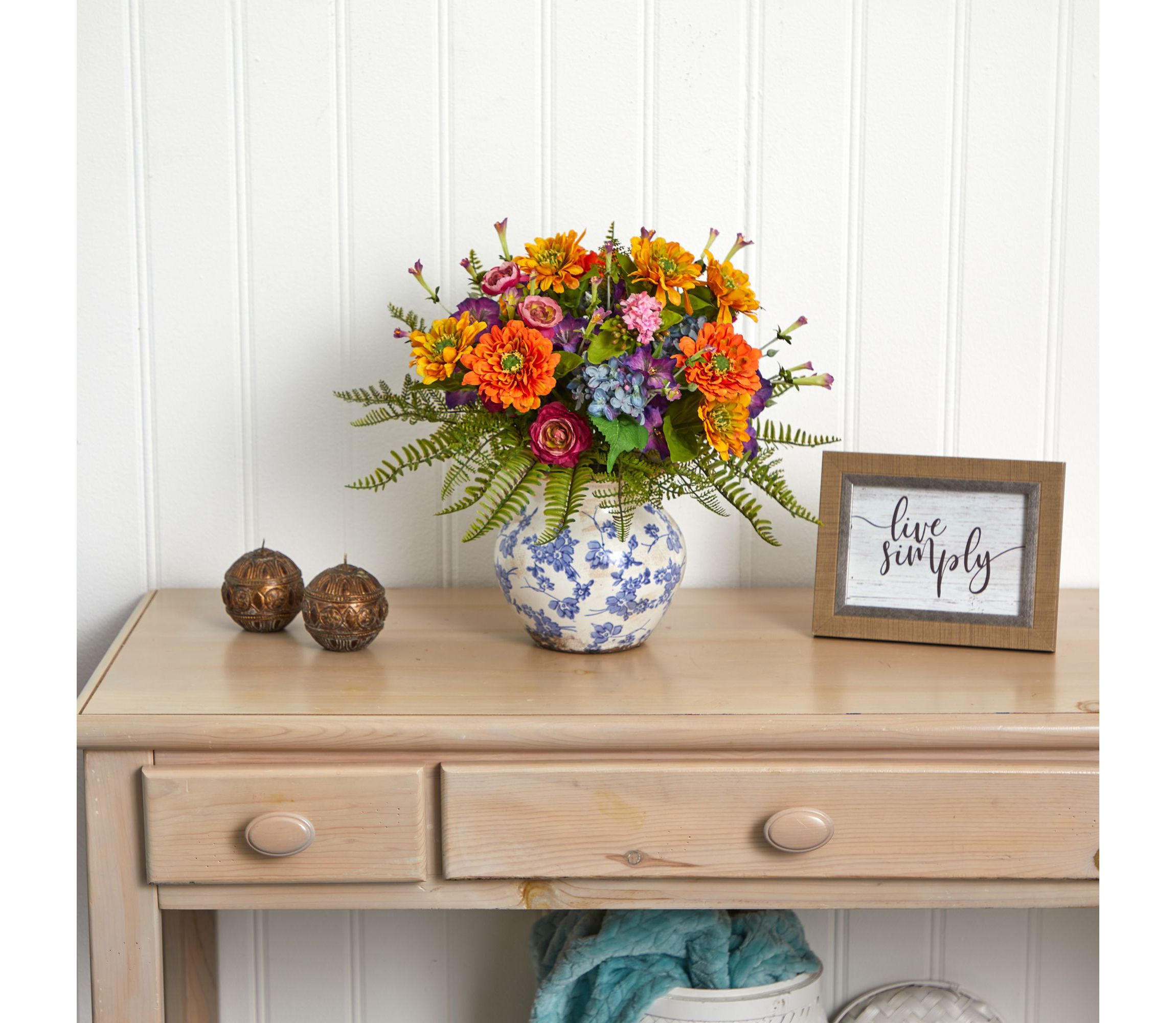 15-Inch Mixed Floral Artificial Arrangement in Floral Vase