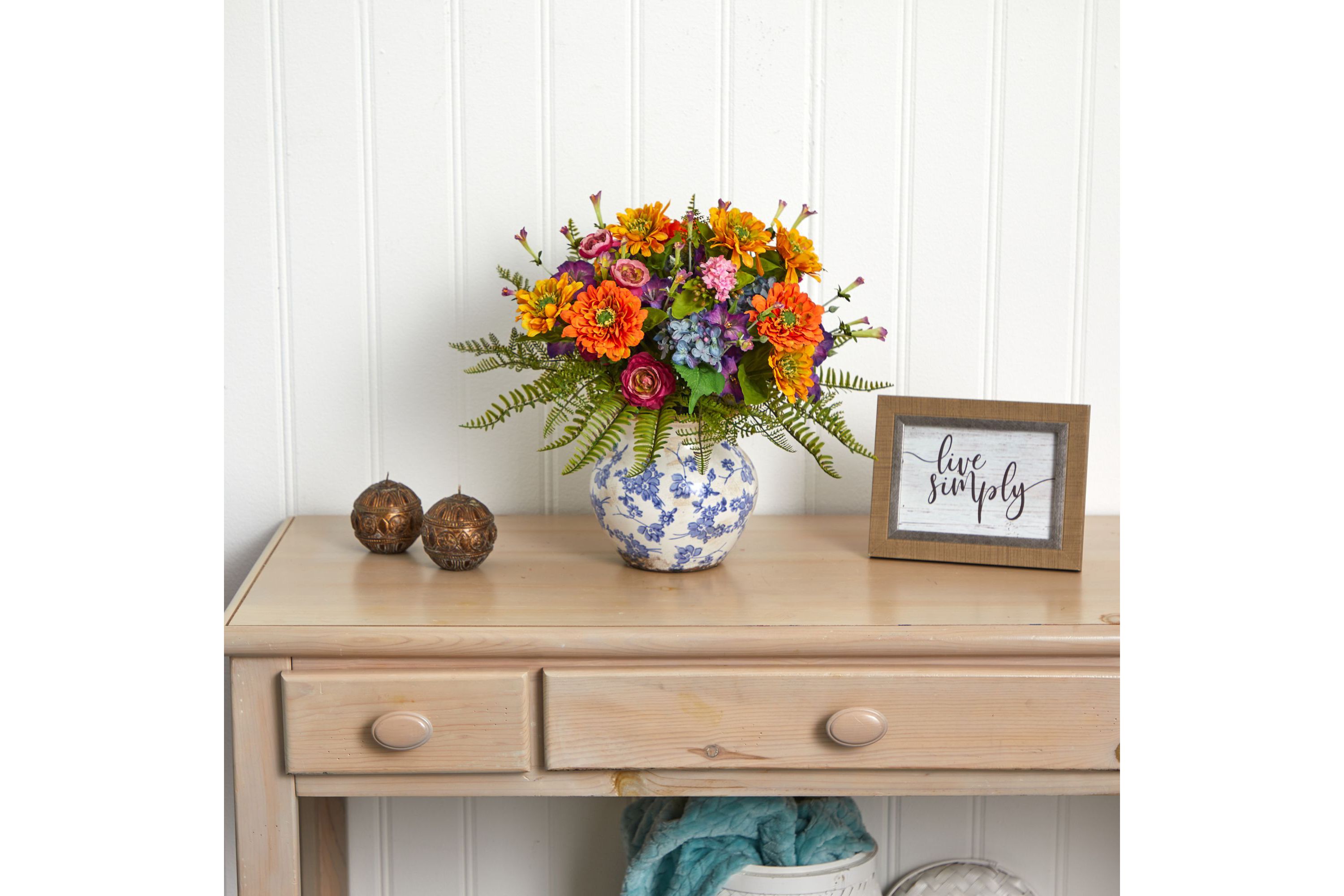 15-Inch Mixed Floral Artificial Arrangement in Floral Vase