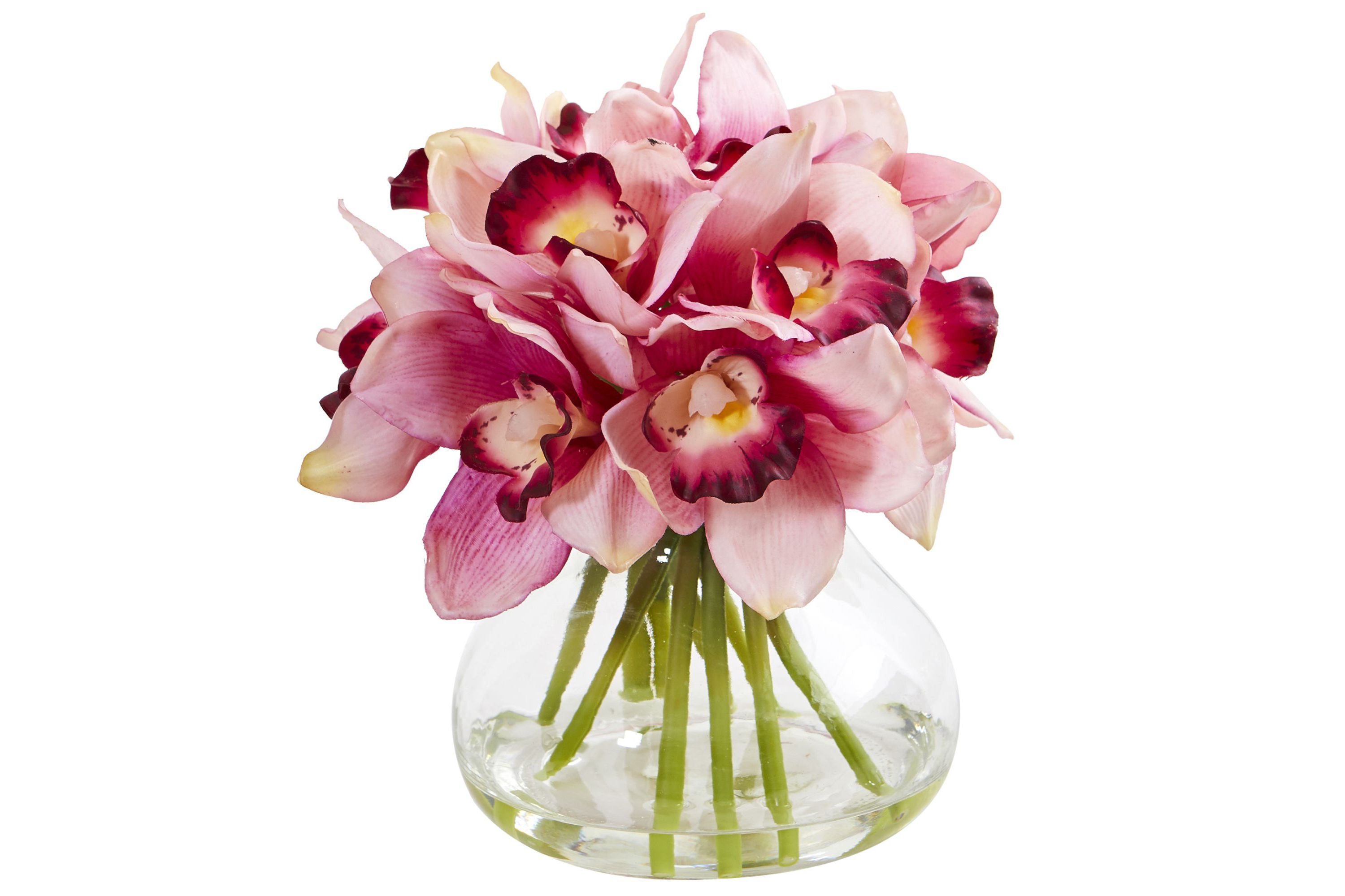 Cymbidium Orchid Artificial Arrangement in Glass Vase
