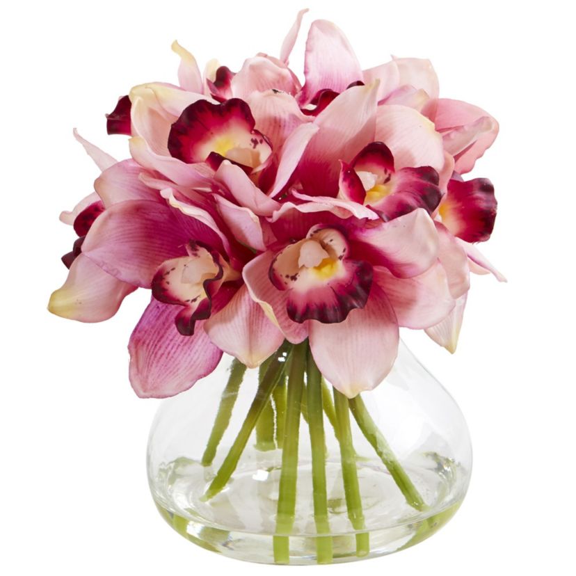 Cymbidium Orchid Artificial Arrangement in Glass Vase