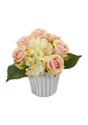 Rose and Hydrangea Bouquet in Trimmed Vase