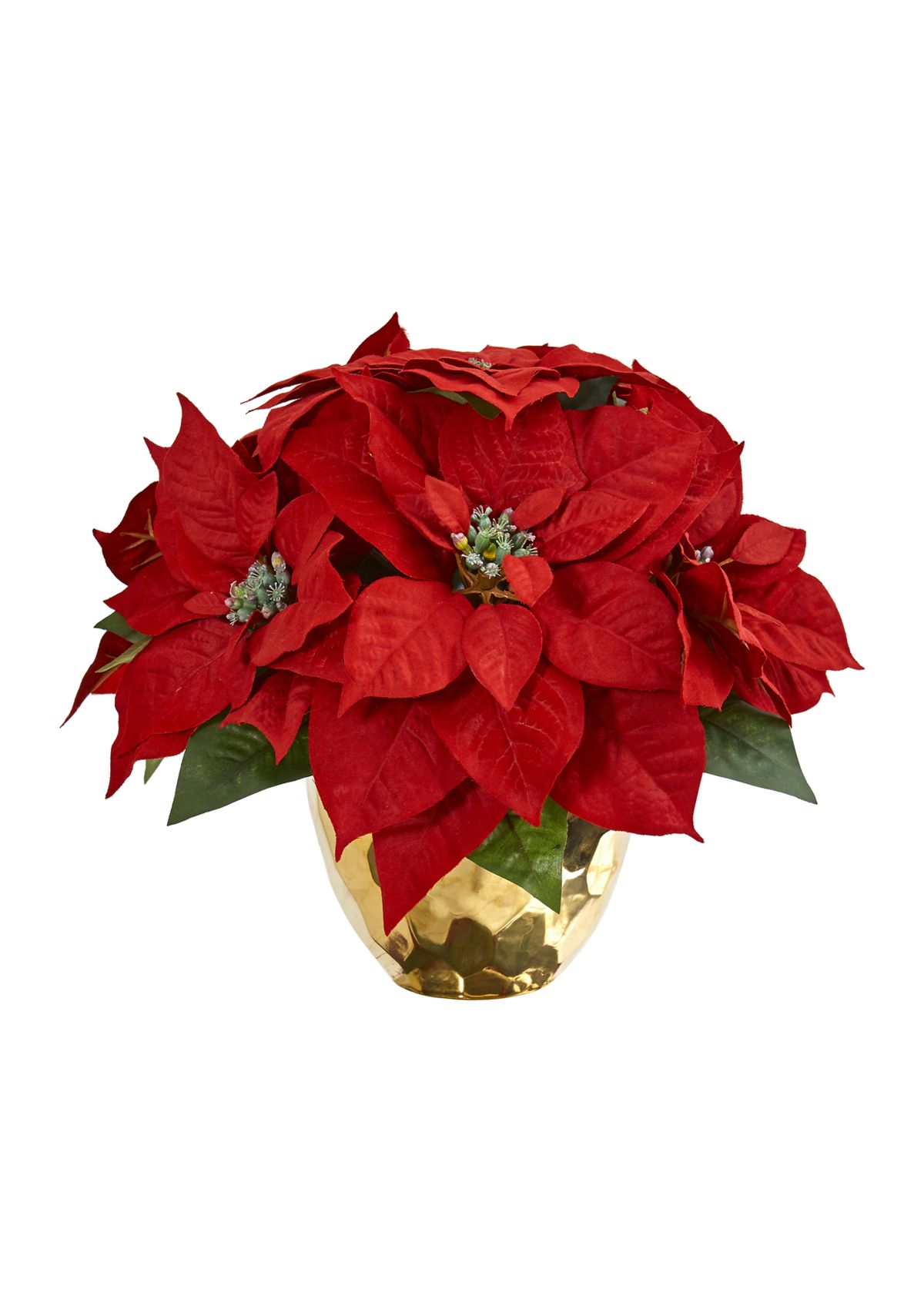 Poinsettia Artificial Arrangement in Golden Vase