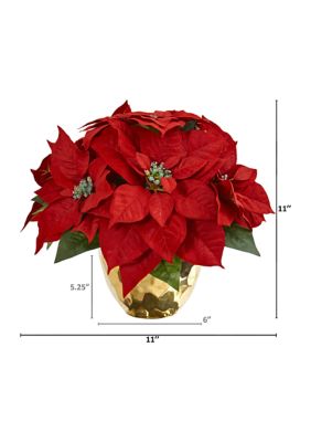 Poinsettia Artificial Arrangement in Golden Vase