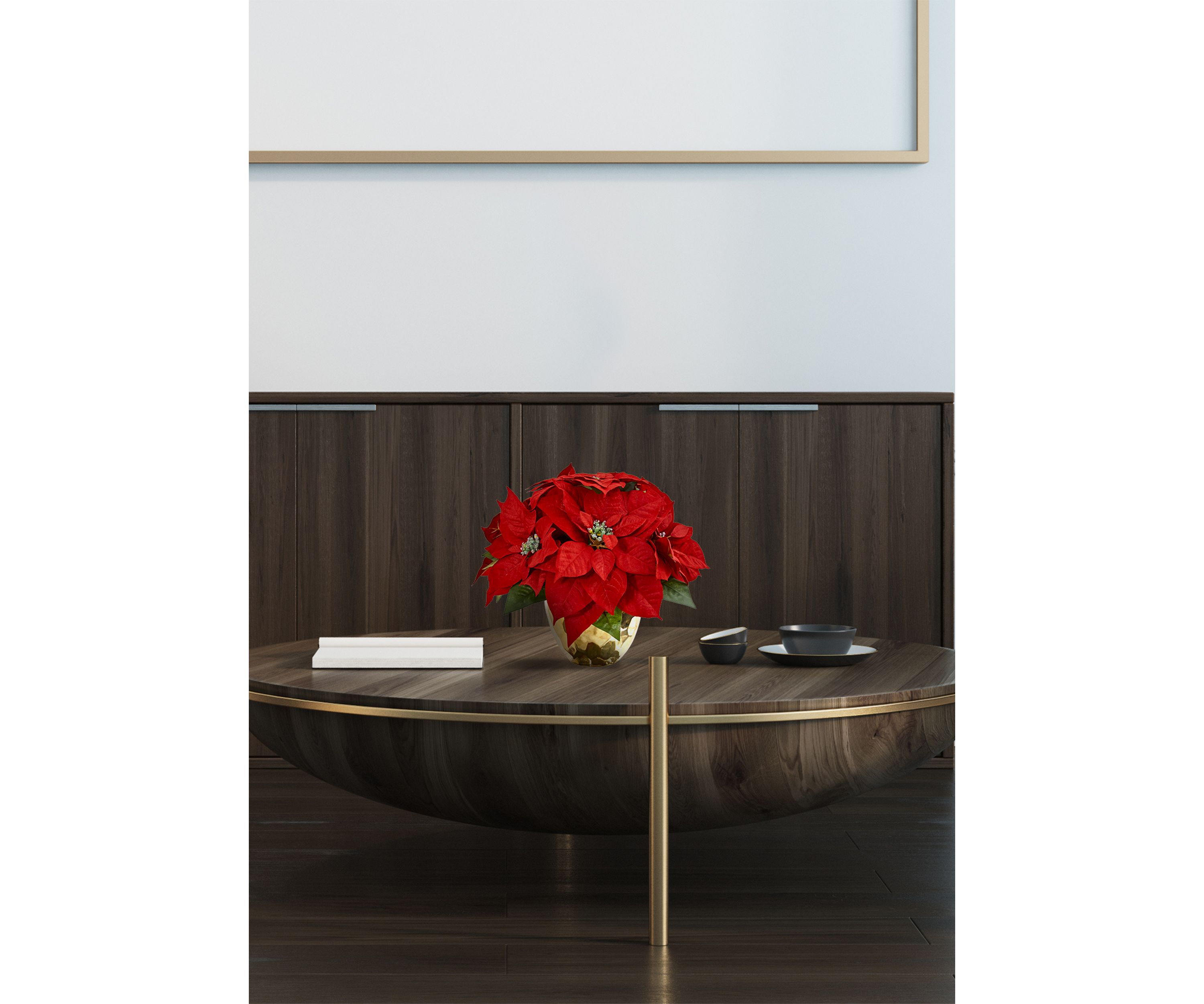 Poinsettia Artificial Arrangement in Golden Vase