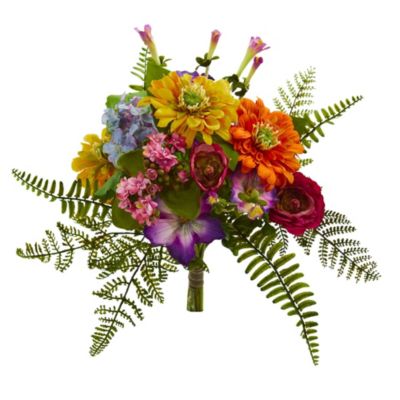 Nearly Natural 13-Inch Mixed Flowers Artificial Bush (Set of 2)